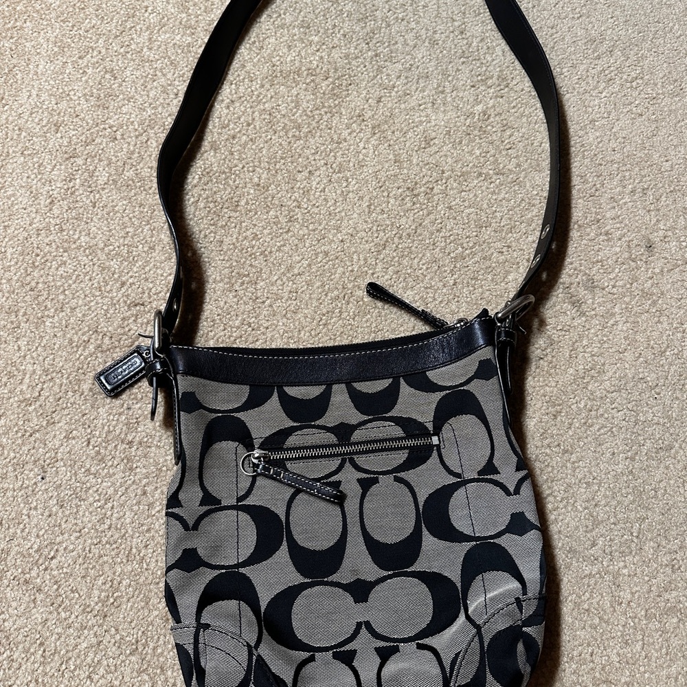 Coach Black and Gray Signature Shoulder Bag